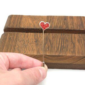 Sterling Silver Coral Chip Inlay Heart Pin Brooch B53